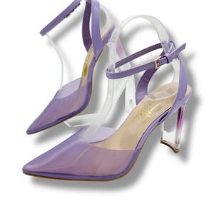 Nanette Lepore Heels Size 8M Purple Clear Pointed Toe‎ Ankle Strap Lucite Pumps